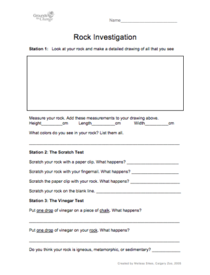 rock investigation student activity resource