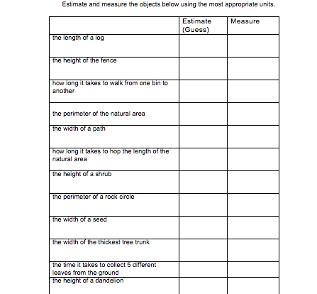 schoolyard measurements estimate and compare worksheet resource for students