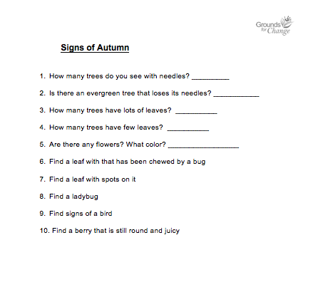 signs of autumn student activity resource
