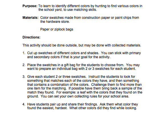 colour swatch match student resource activity educational