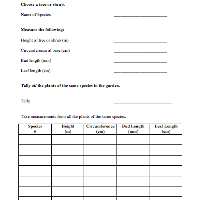 Data Collection Plants student resource activity