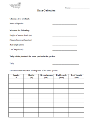 Data Collection Plants student resource activity