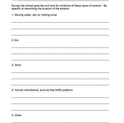 Erosion Evidence Grade 6 Student activity worksheeet