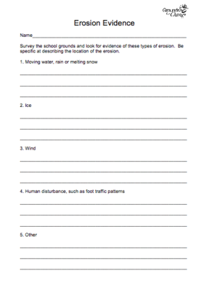 Erosion Evidence Grade 6 Student activity worksheeet