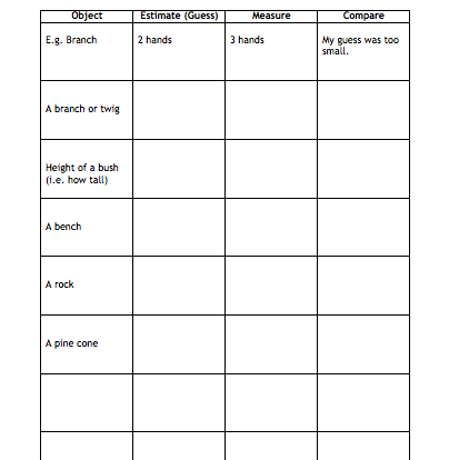 estimate measure compare worksheet for students