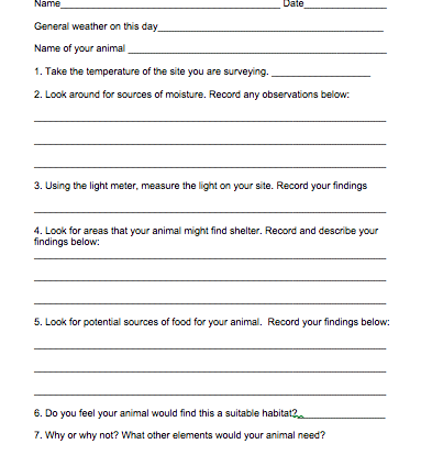 habitat survey student resource activity worksheet