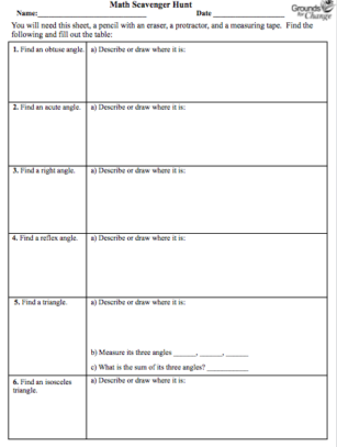 math scavenger angles student activity worksheet resource
