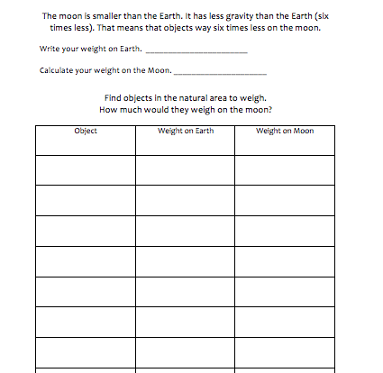 moon weight fun student worksheet activity resource