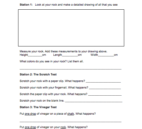 rock investigation student activity resource