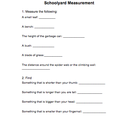 schoolyard measurement comparisons worksheet resource
