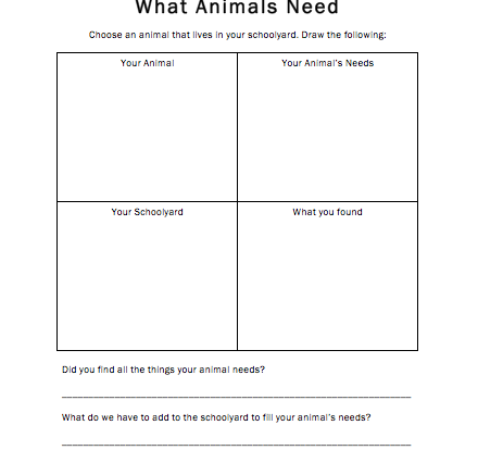 What animals need student learning worksheet